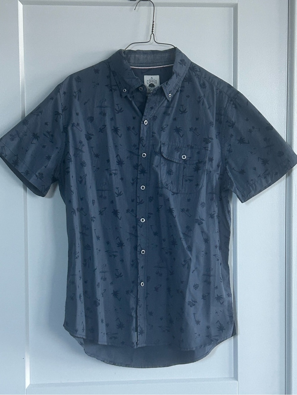 Copper & Oak Short Sleeve Button Shirt in Slate Blue - Size S